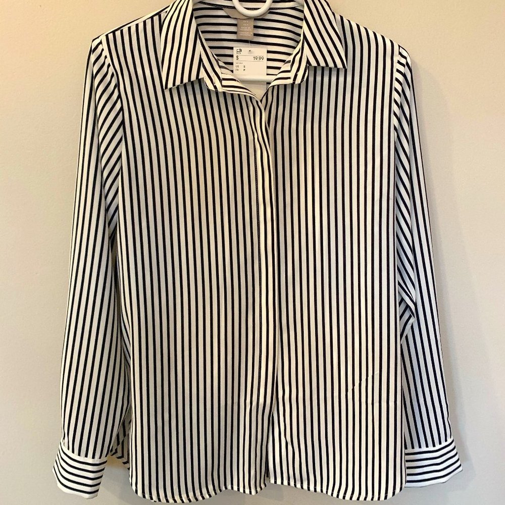 H&M- Long-sleeved Black and white striped blouse